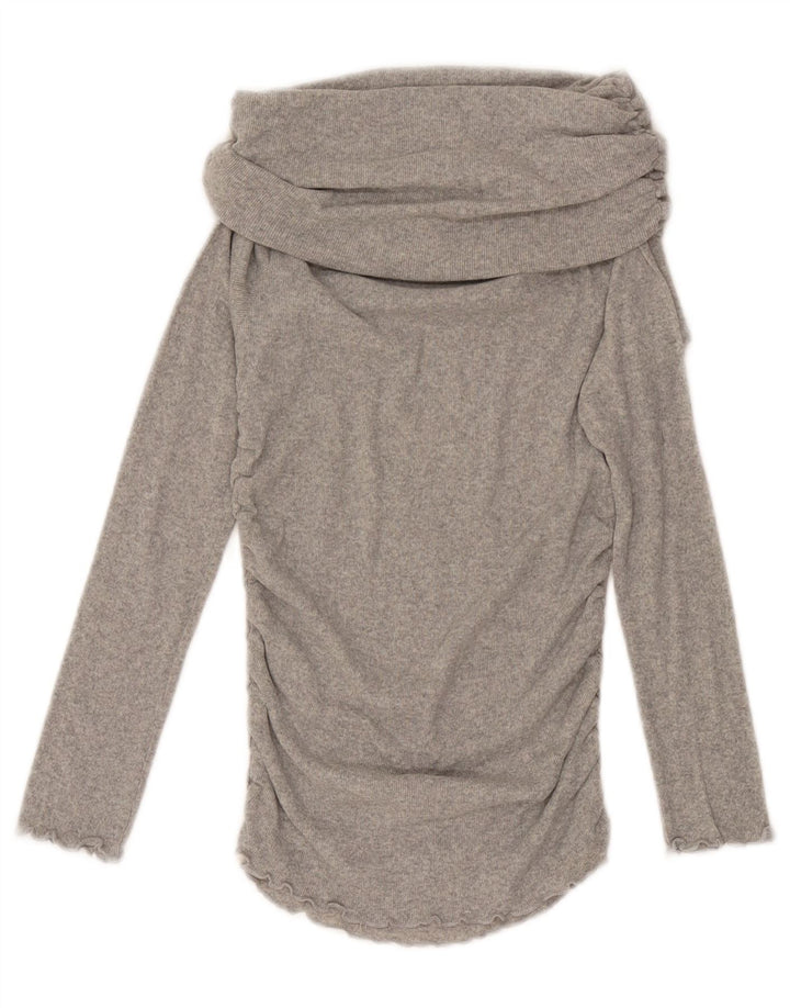Zara Top feminino com gola redonda e manga comprida Reino Unido 12 cinza médio manchado