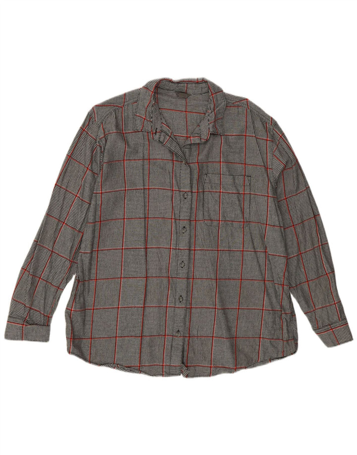 Camisa feminina Eddie Bauer UK 16 grande xadrez cinza