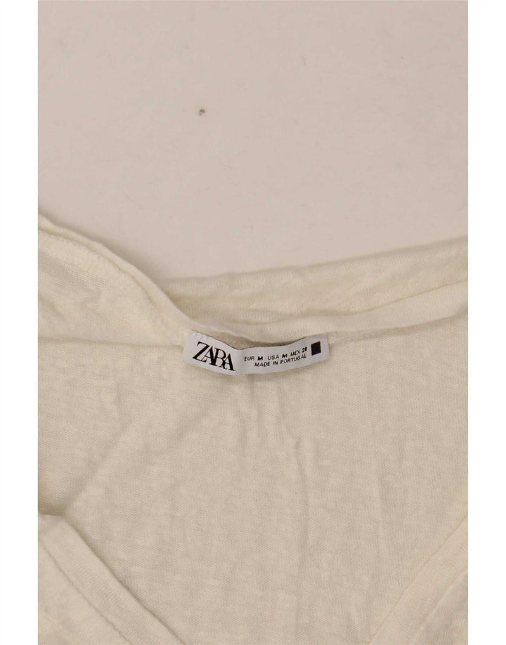 Camiseta Zara Feminina Crop Top UK 12 Médio Branco