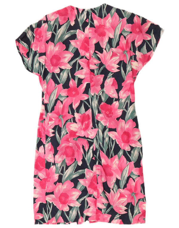 Vestido camisa feminino vintage de mangas curtas Reino Unido 14 médio rosa floral