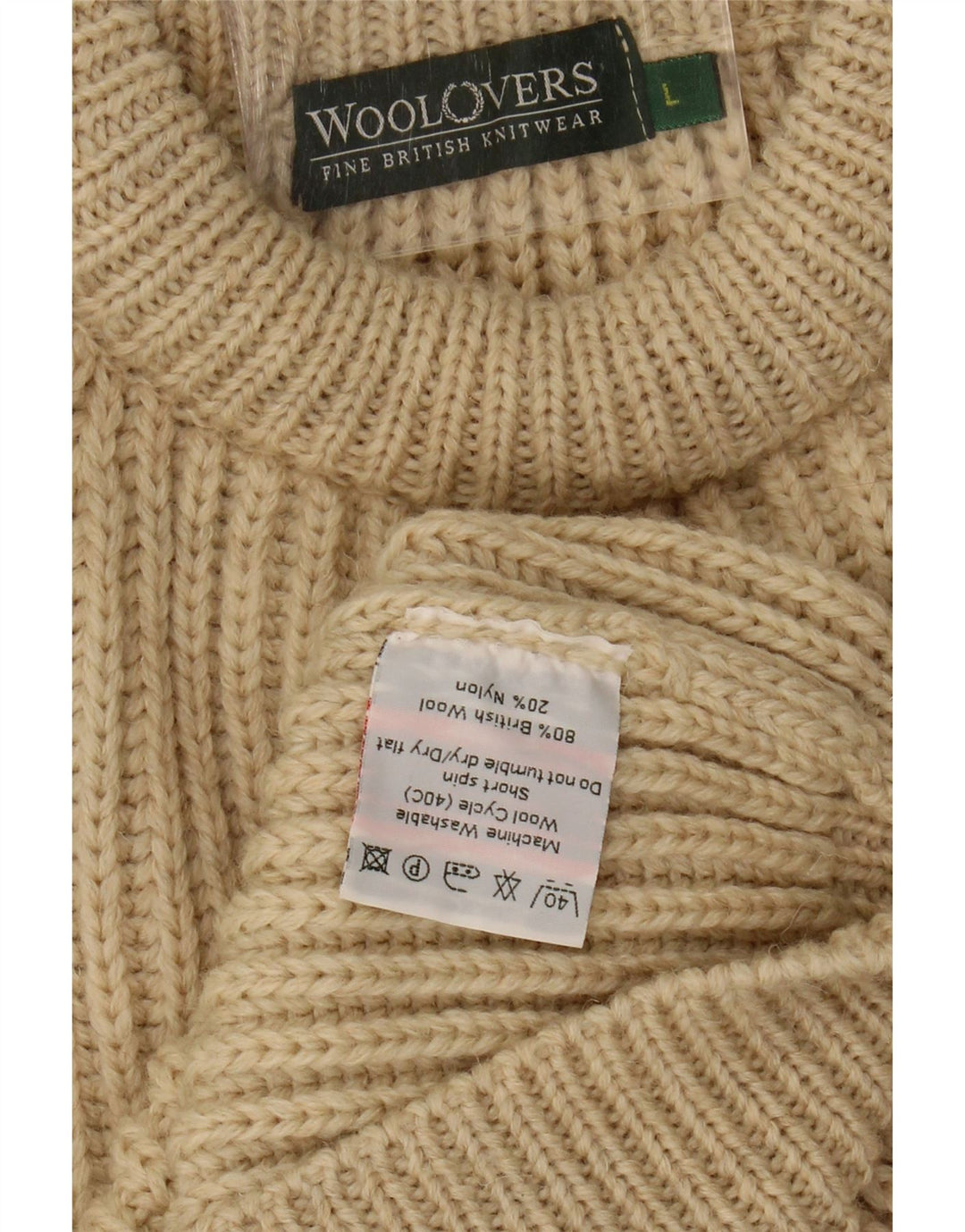 Suéter feminino WoolOvers com gola redonda Reino Unido 16 grande lã bege