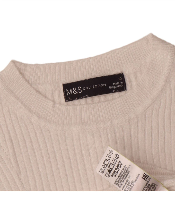 Suéter feminino Marks & Spencer com gola redonda e gola redonda Reino Unido 10 pequeno branco