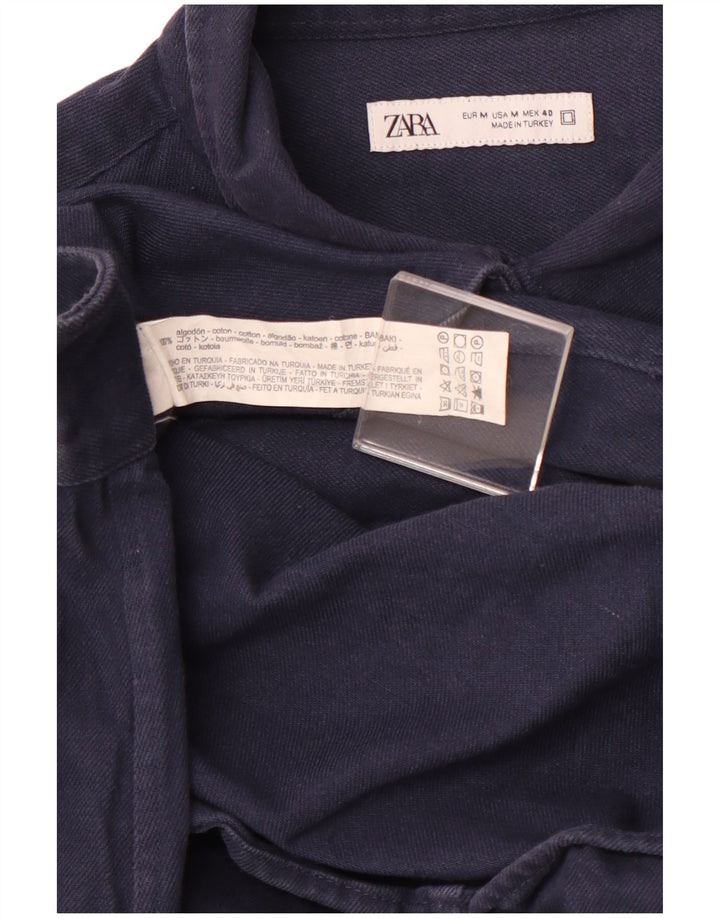 Camisa masculina de flanela ZARA médio algodão azul marinho