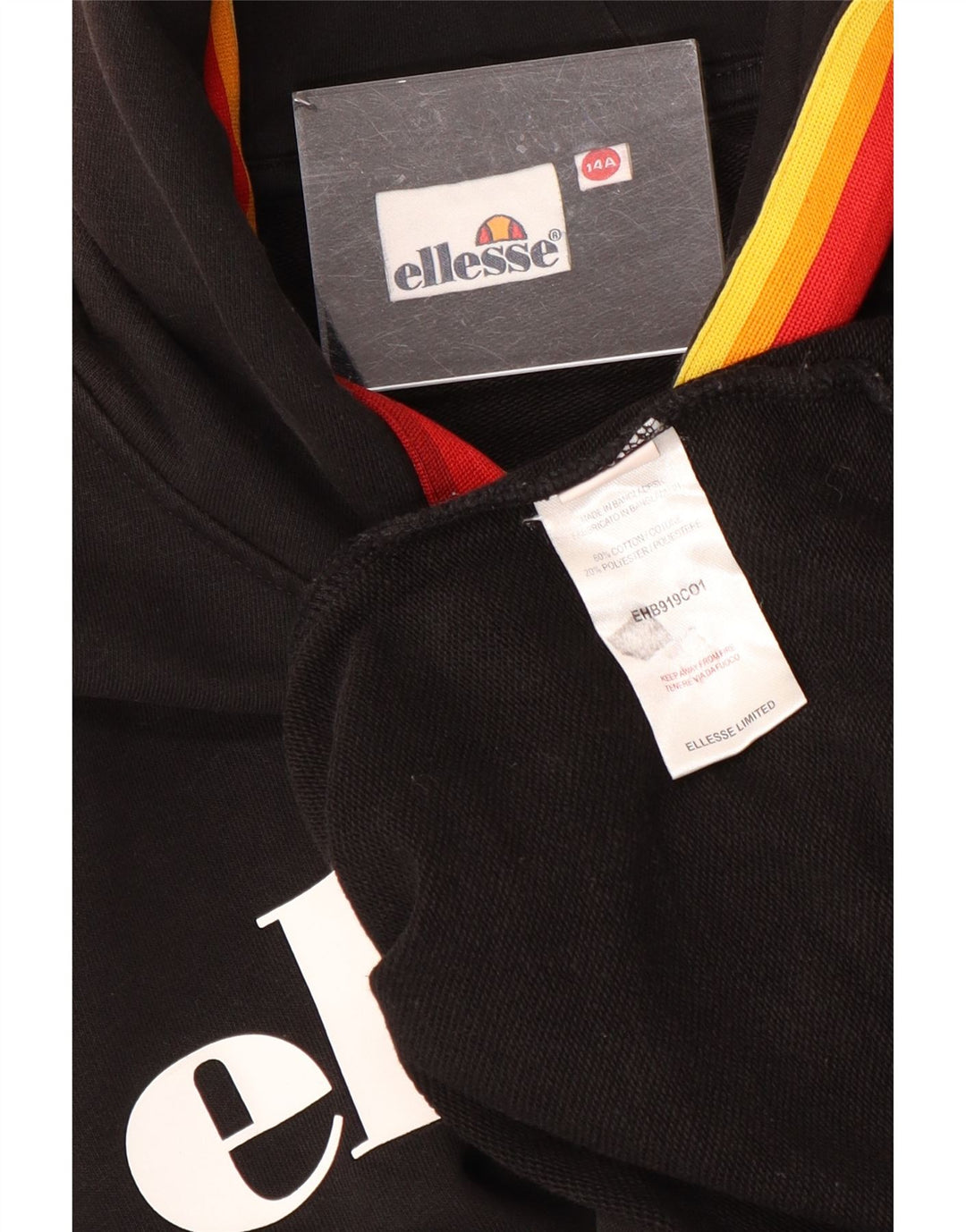 Suéter gráfico com capuz ELLESSE para meninos 13-14 anos algodão preto