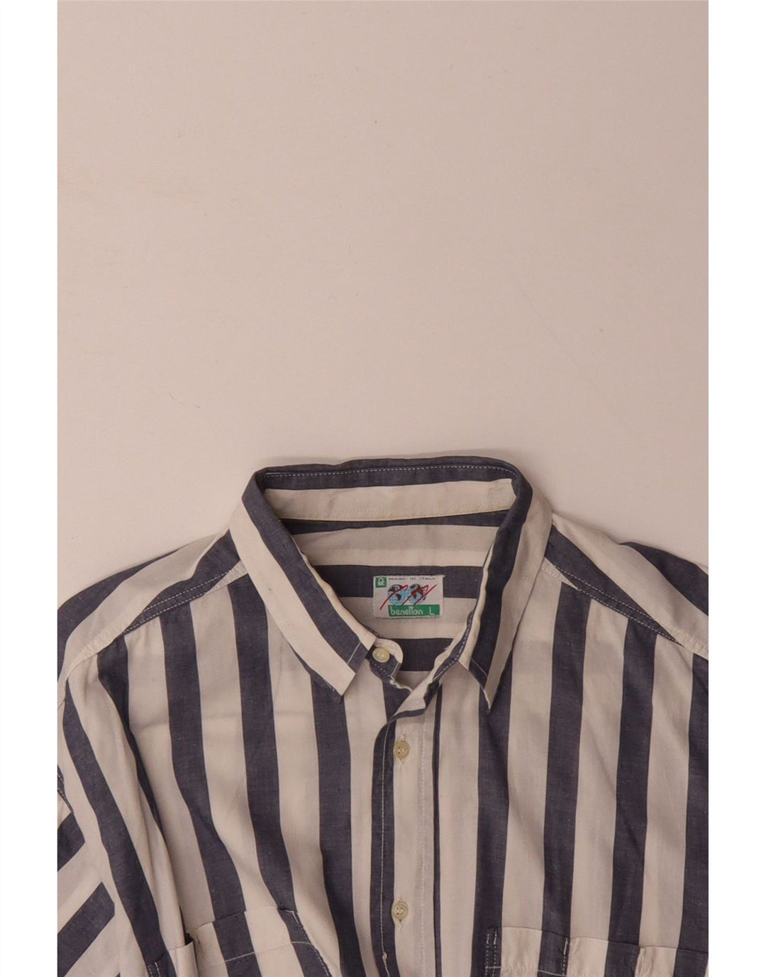 Camisa masculina de manga curta BENETTON grande listrada azul marinho