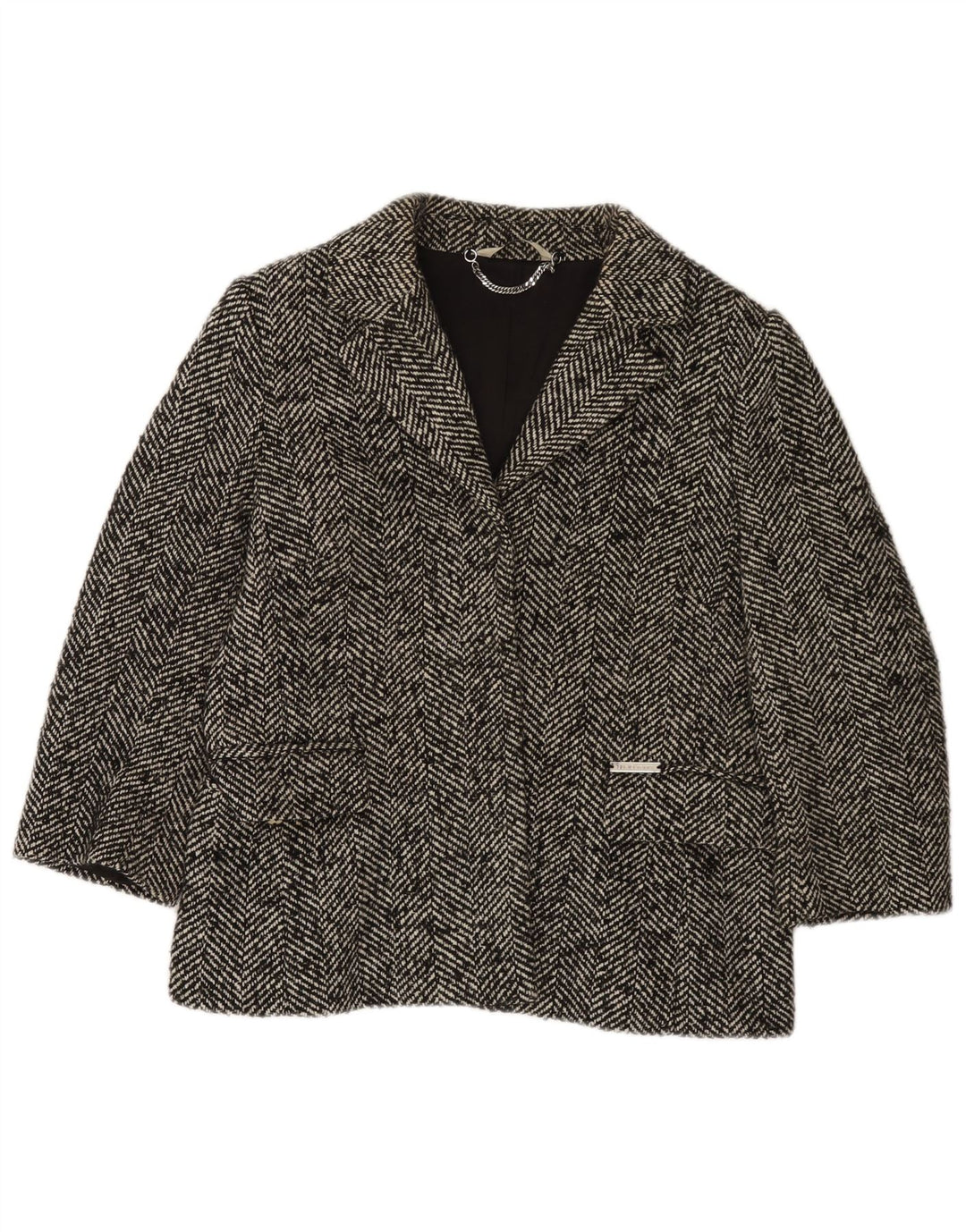 Jaqueta blazer feminina Liu Jo manga 3/4 Reino Unido 14 espinha de peixe cinza médio