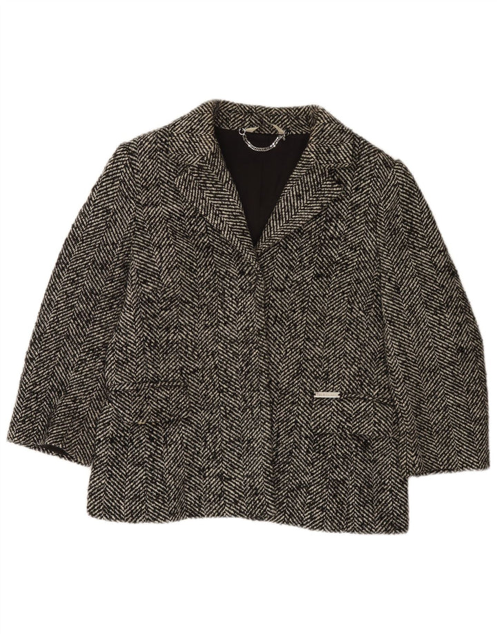 Jaqueta blazer feminina Liu Jo manga 3/4 Reino Unido 14 espinha de peixe cinza médio