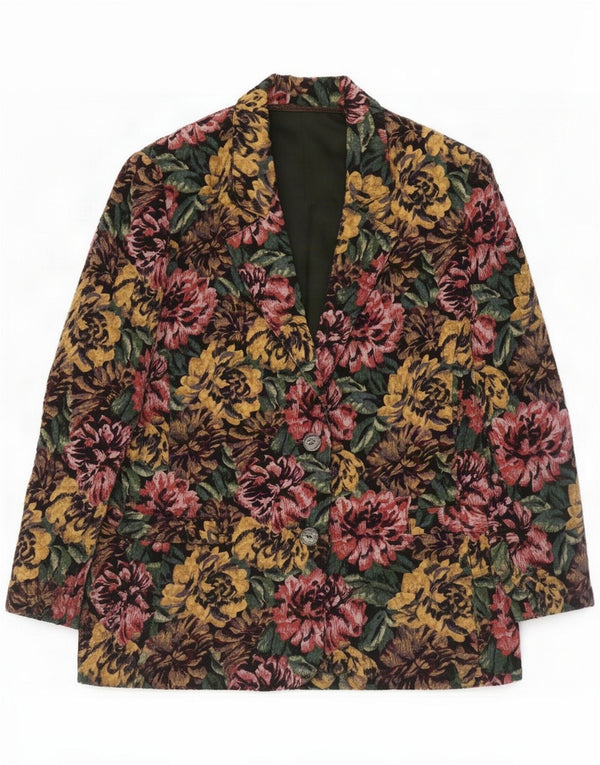 Jaqueta blazer feminina vintage de 2 botões Reino Unido 12 Floral multicolorido médio