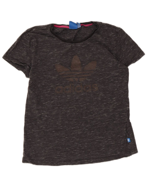 Adidas Womens Graphic T-Shirt Top UK 12 Medium Grey Flecked Cotton