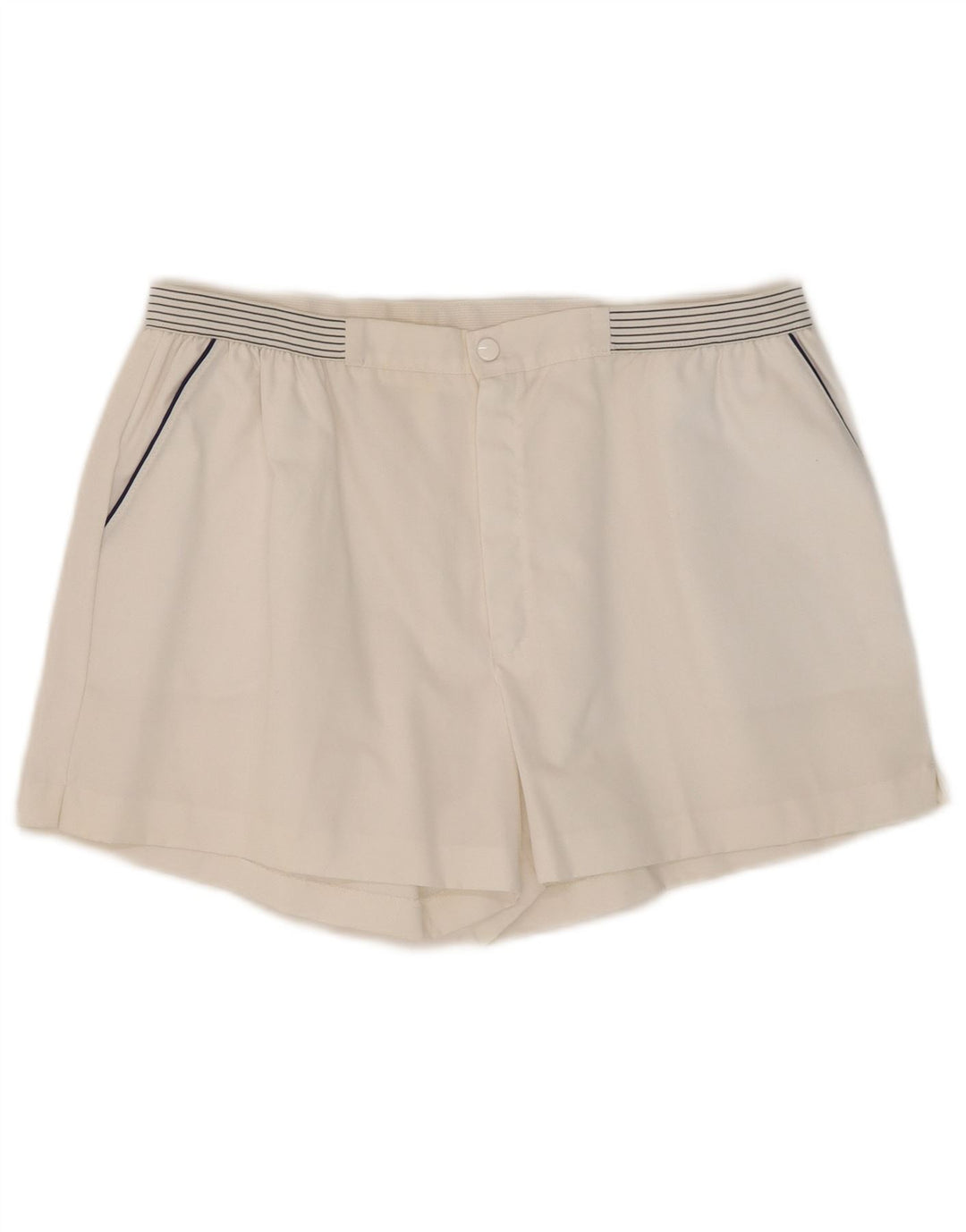 Shorts casuais masculinos vintage W32 algodão listrado branco médio