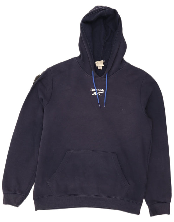Reebok Mens Graphic Hoodie Jumper Médio Azul Marinho Algodão