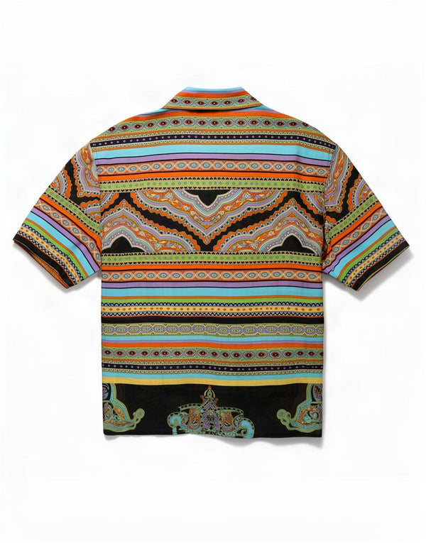 Blusa feminina vintage de manga curta UK 16 grande paisley multicolorida