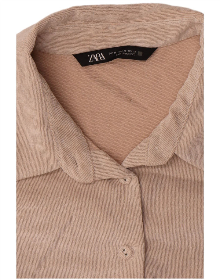 Camisa oversized feminina Zara UK 18 XL poliéster bege