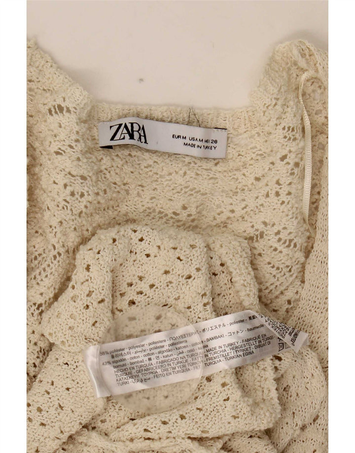 Zara Vestido feminino manga 3/4 Reino Unido 12 médio branco poliéster