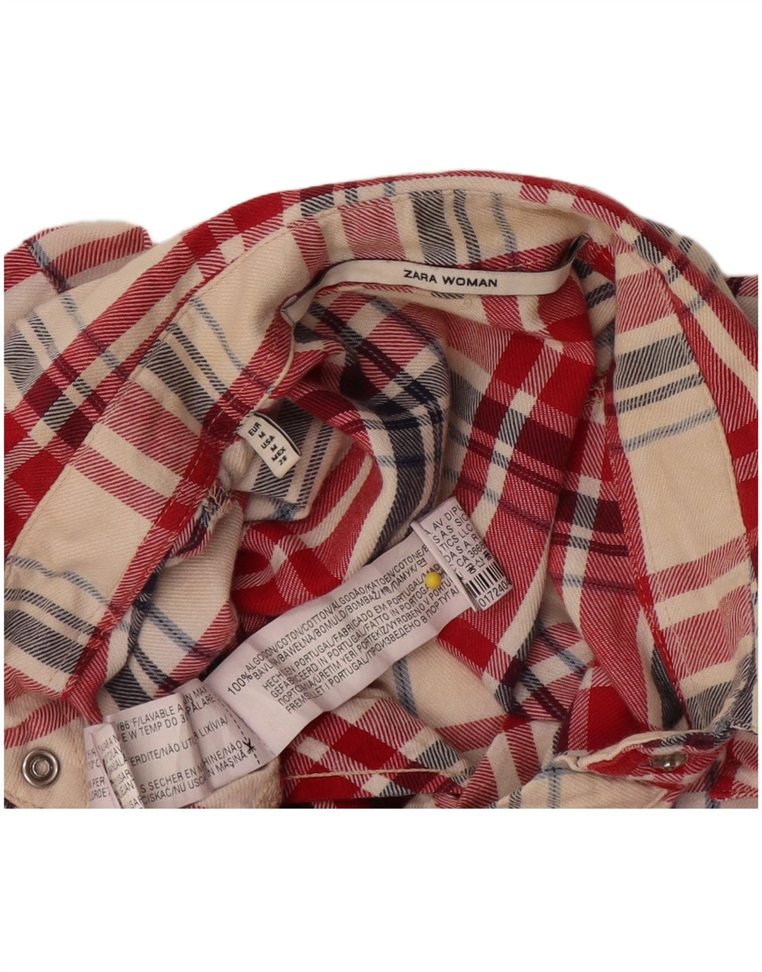 Camisa feminina de flanela Zara Reino Unido 14 algodão xadrez vermelho médio