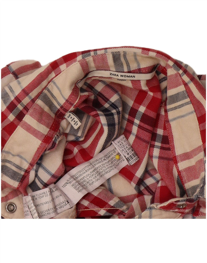 Camisa feminina de flanela Zara Reino Unido 14 algodão xadrez vermelho médio