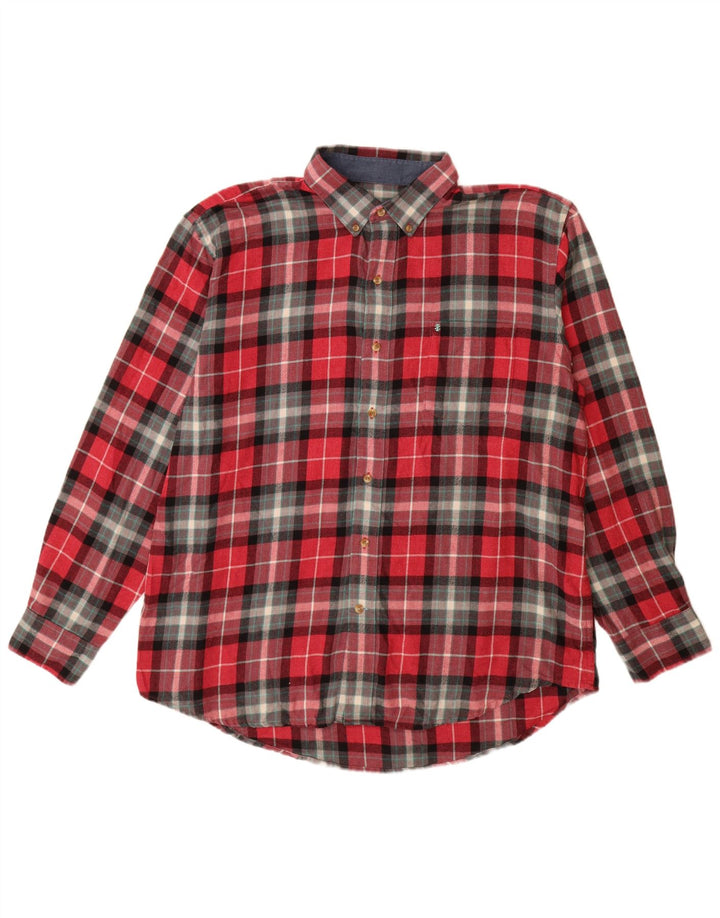 Camisa masculina de flanela IZOD XL algodão xadrez vermelho