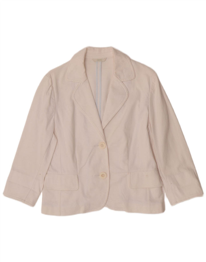 Jaqueta blazer feminina Marks & Spencer manga 3/4 e 2 botões Reino Unido 14 médio branco