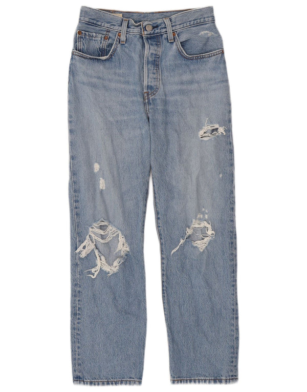 Calça jeans feminina Levi's 501 Distressed Straight W26 L26 Azul