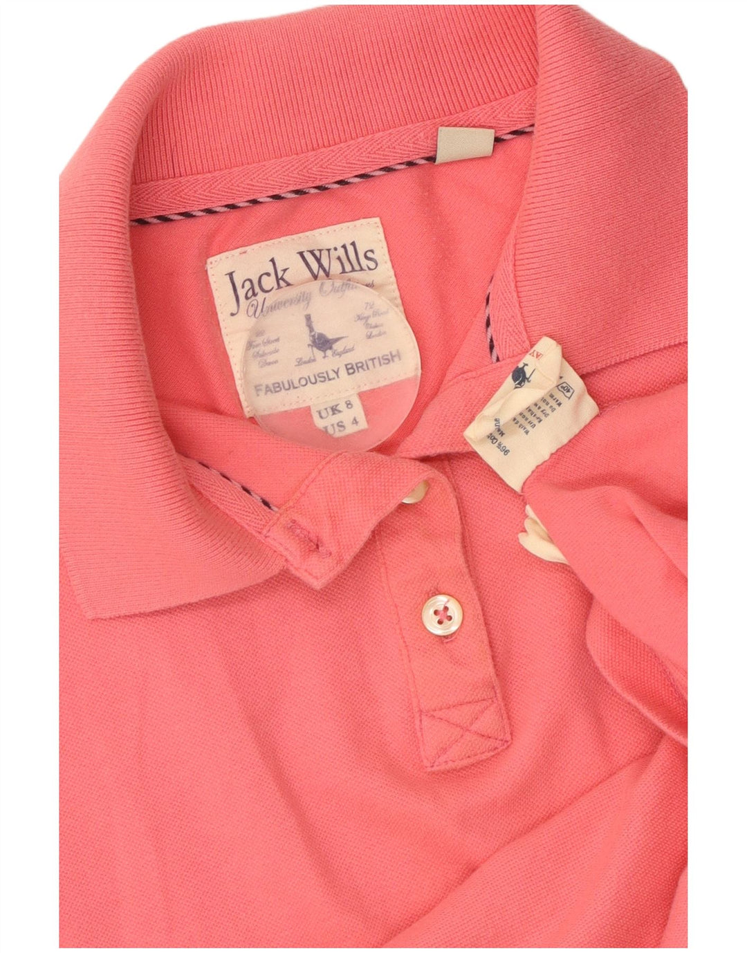 Camisa polo feminina JACK WILLS Reino Unido 8 pequeno algodão rosa