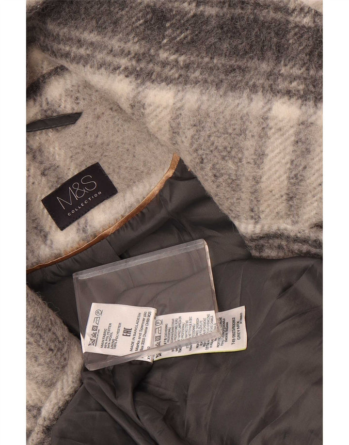 Casaco feminino Marks & Spencer com peito duplo Reino Unido 16 grande xadrez cinza