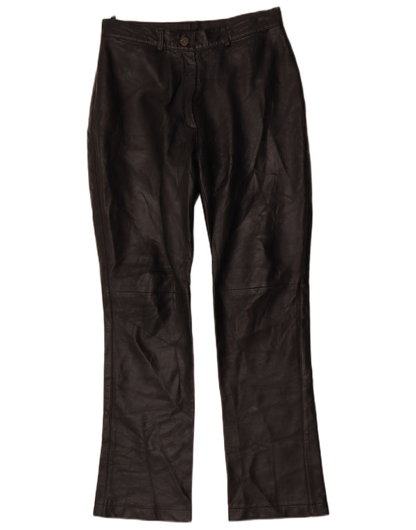 Calça feminina vintage de couro bootcut IT 42 médio W30 L30 preta