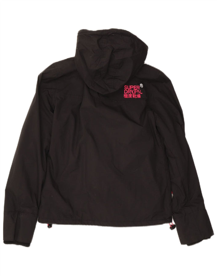 Jaqueta corta-vento feminina Superdry com capuz Reino Unido 10 pequeno preto nylon