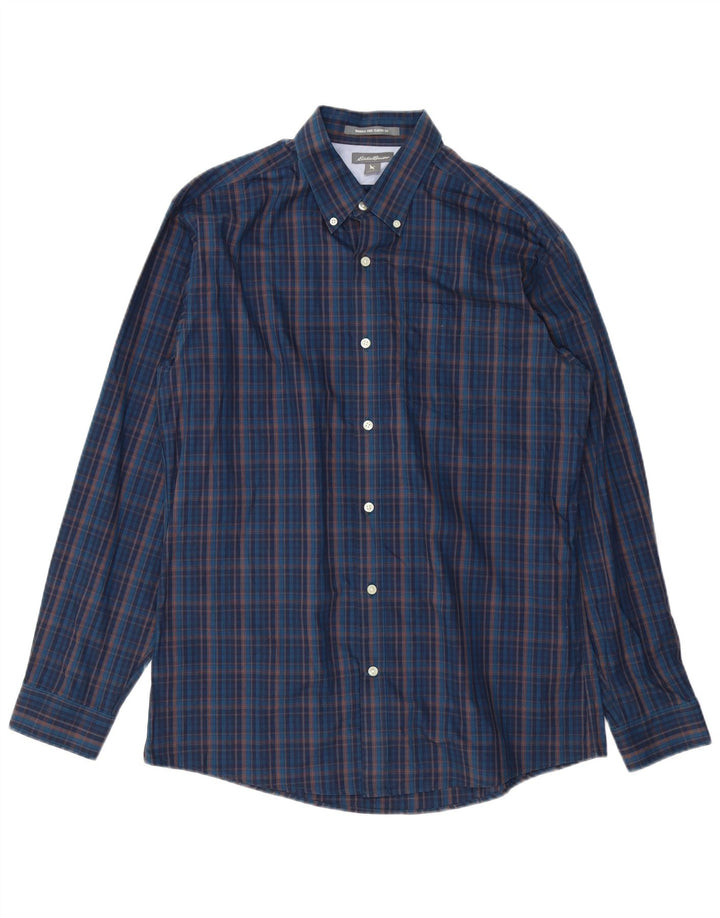 Camisa masculina Eddie Bauer Classic Fit grande algodão xadrez azul marinho