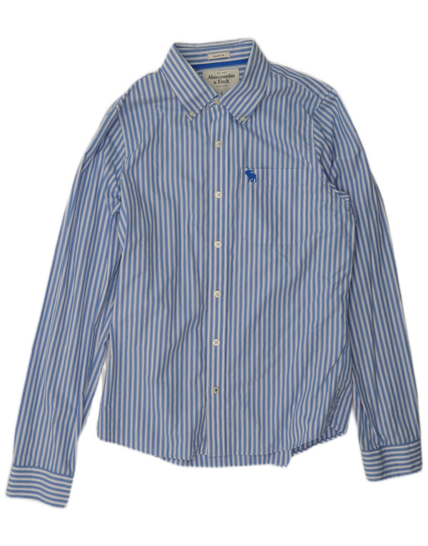 Camisa muscular masculina Abercrombie & Fitch grande algodão listrado azul