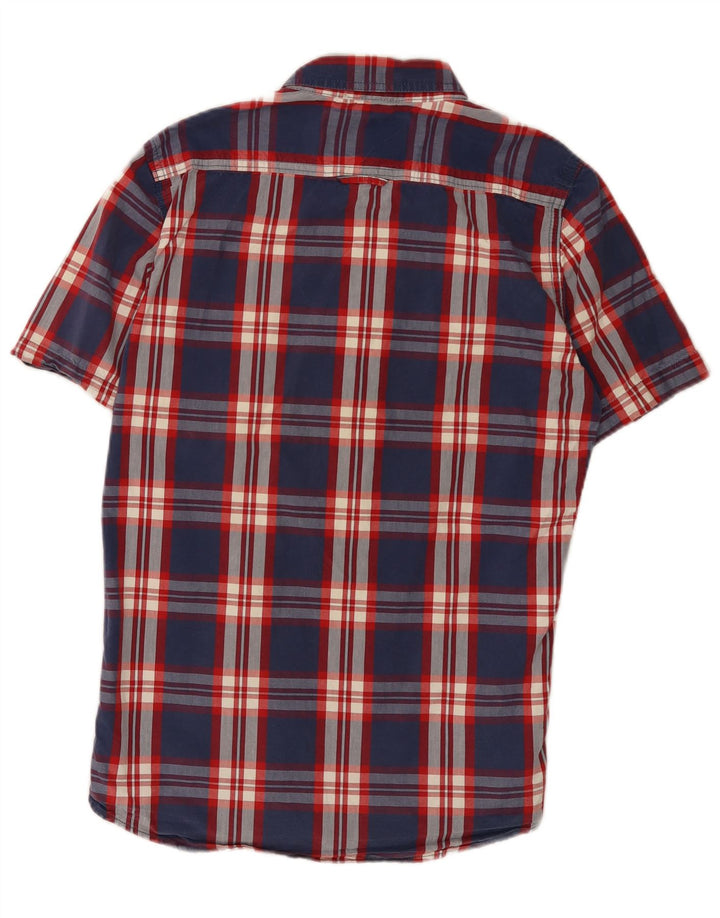 Camisa masculina Superdry de manga curta, algodão xadrez médio azul marinho