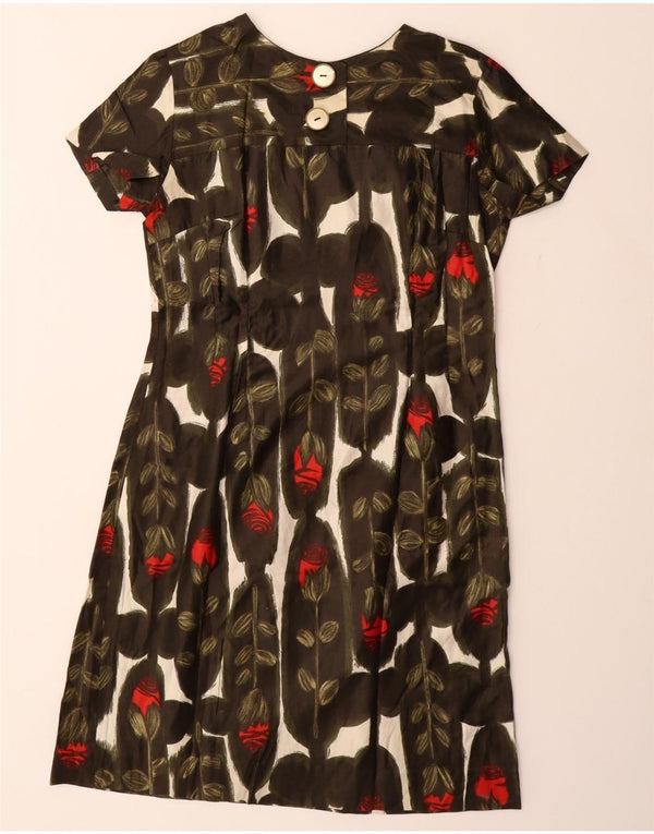 Vestido bainha feminino VINTAGE UK 12 marrom médio floral