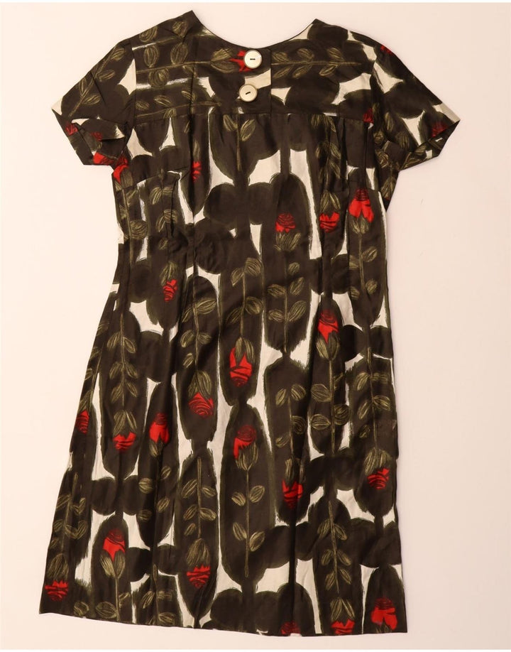 Vestido bainha feminino VINTAGE UK 12 marrom médio floral