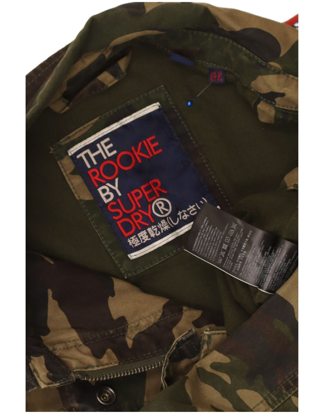 Jaqueta militar gráfica feminina Superdry UK 12 camuflagem cáqui média