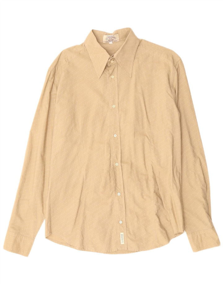 Camisa masculina Armani Jeans grande algodão listrado bege