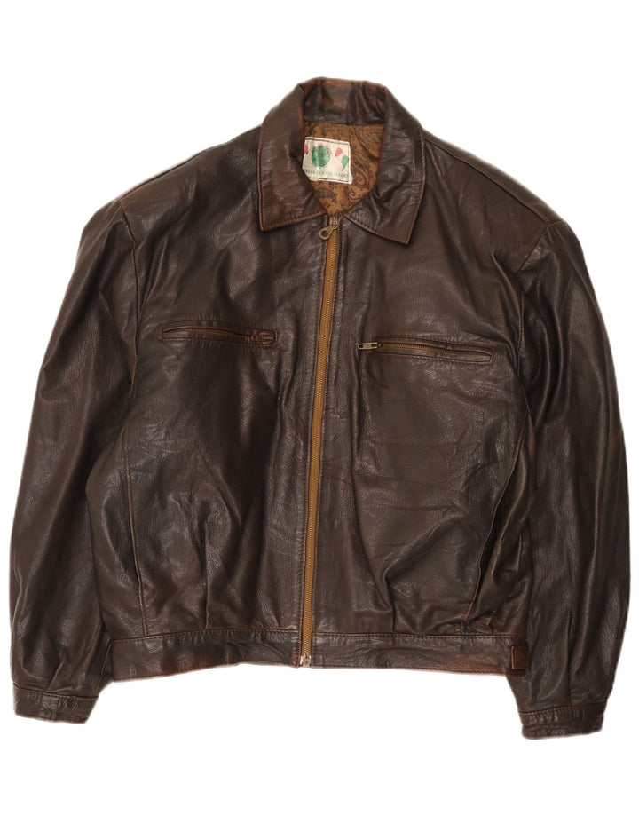 Jaqueta de couro masculina vintage UK 40 grande marrom