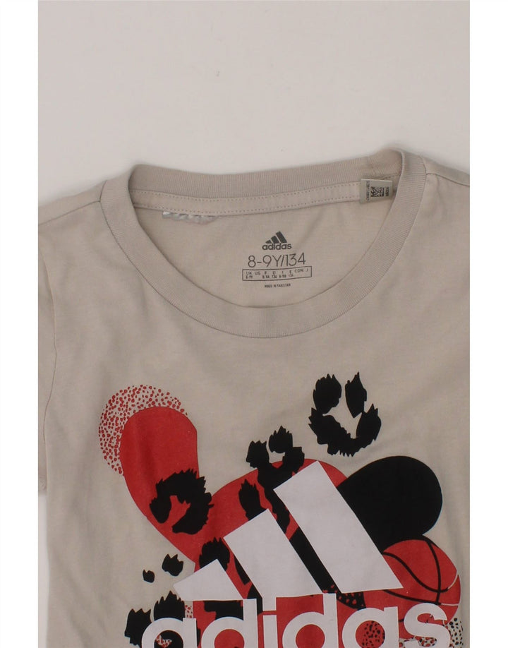 ADIDAS Girls Graphic T-Shirt Top 8-9 Years Grey Vintage Adidas and Second-Hand Adidas from Messina Hembry 