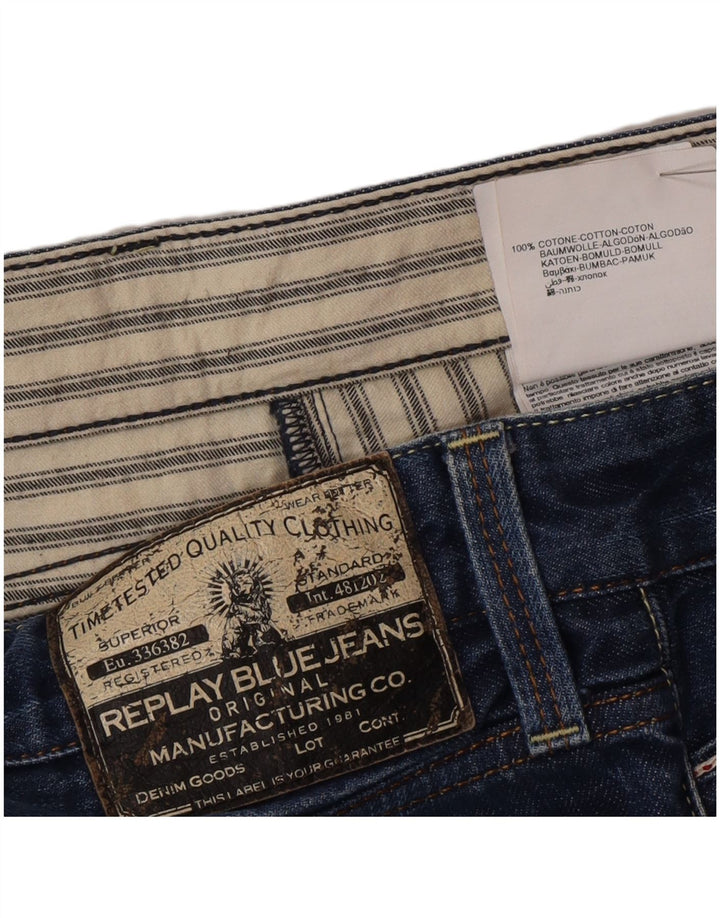 Replay Mens Straight Jeans W34 L32 Azul Algodão