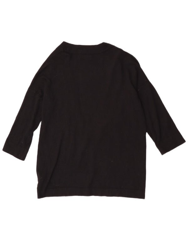 Zara Suéter cardigã feminino aberto manga 3/4 Reino Unido 10 pequeno preto viscose