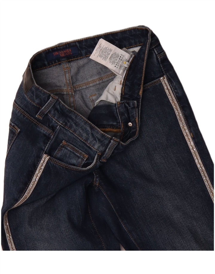 Trussardi Jeans Slim Feminino IT 40 Pequeno W26 L29 Azul Algodão