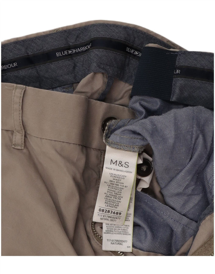 Calça chino reta masculina Marks & Spencer Blue Harbor W38 L31 cinza