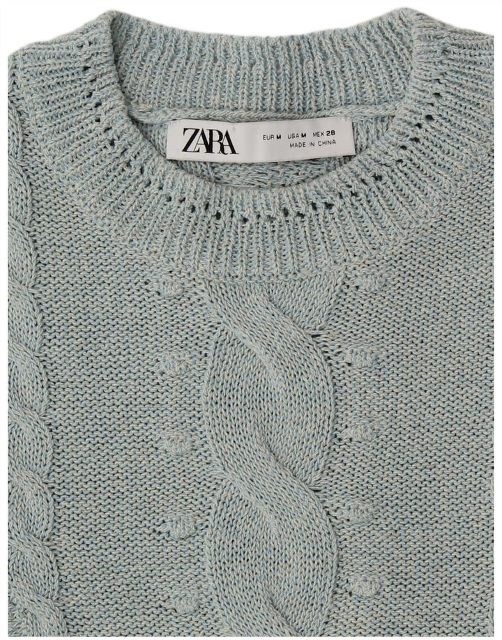 Suéter feminino ZARA com gola redonda e gola redonda, Reino Unido 14, azul médio