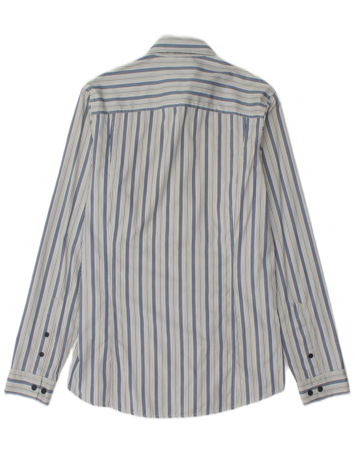 Camisa masculina Calvin Klein Jeans pequena listrada azul de algodão