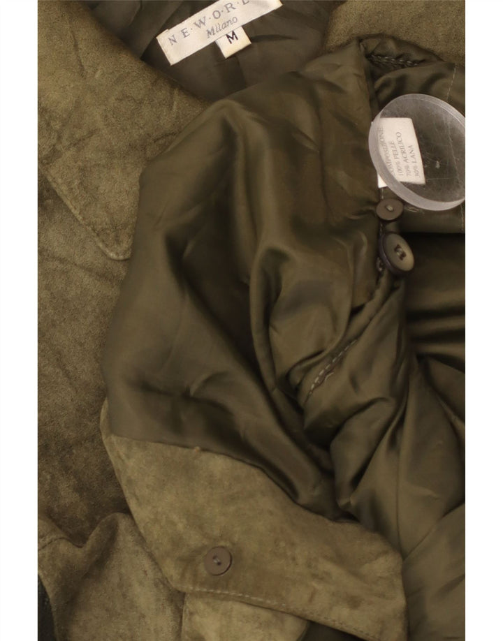 Jaqueta feminina vintage de camurça tricotada Reino Unido 14 couro verde médio