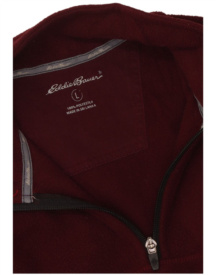 Eddie Bauer Suéter masculino de lã com zíper e gola grande poliéster marrom