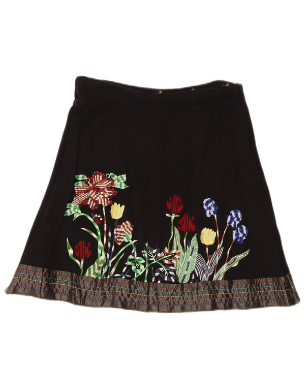 Saia feminina Desigual A-Line pequena W27 algodão floral preto