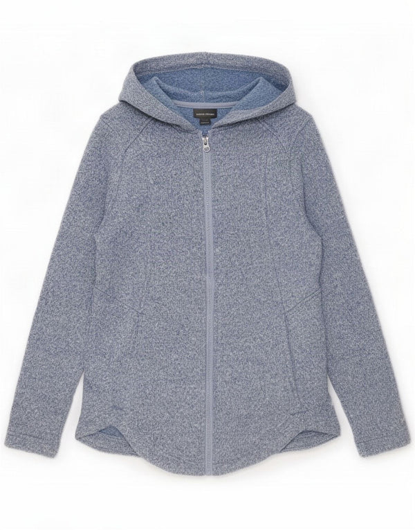 Eddie Bauer Suéter feminino com capuz e zíper UK 10 Poliéster manchado azul pequeno