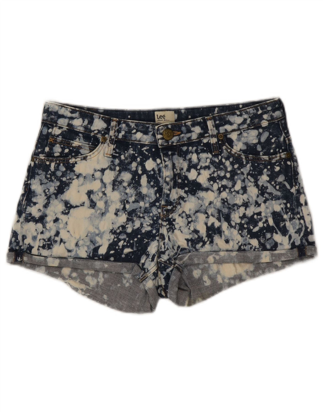 Lee Womens Denim Hot Pants W28 Médio Azul Marinho Tie Dye Algodão