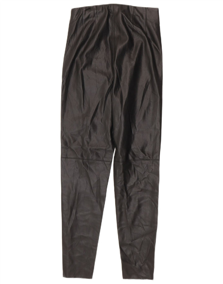 Zara Leggings femininas de couro sintético médio W28 L27 poliuretano preto
