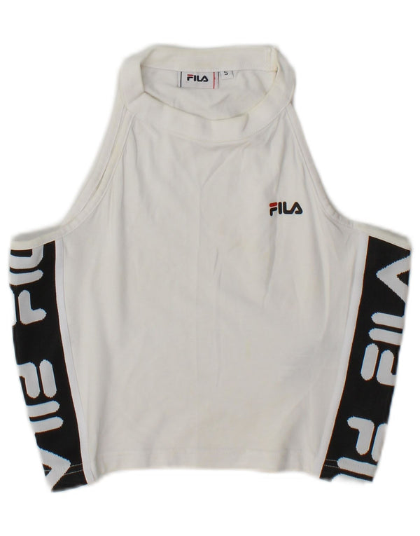 Fila Womens Graphic Crop Halter Top UK 10 Pequeno Algodão Colourblock Branco