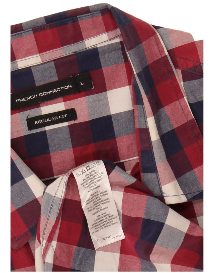Camisa masculina de ajuste regular French Connection grande algodão xadrez vermelho
